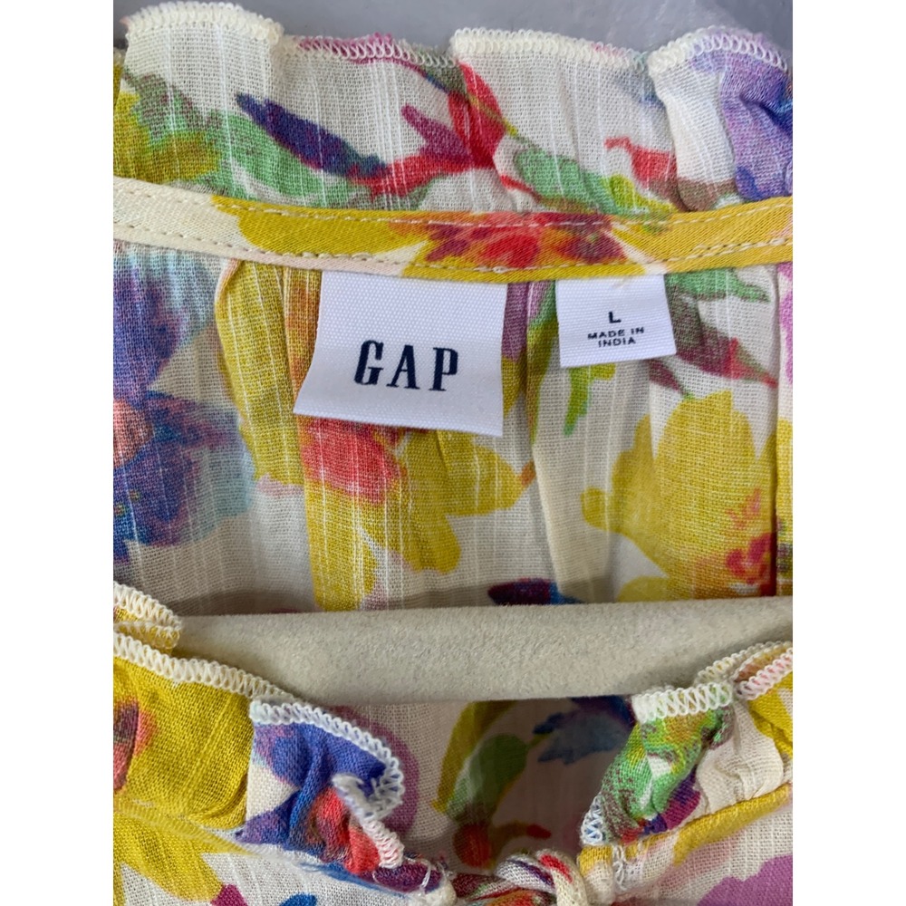 GAP Floral Ruffle Sleeveless‎ Blouse Tie Neck Multicolor Womens L - Picture 3 of 9